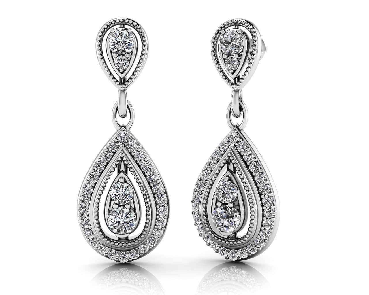 Tear Drop Diamond Drop Earrings Diamond with 0.98 ct.(finished) 1.3mm, 2.5mm, 3.2mm